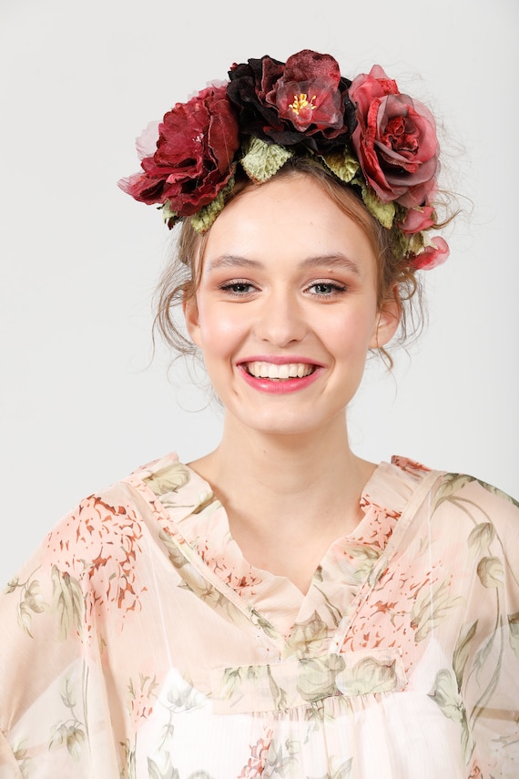 Velvet Flower Crown. Bridal Crown. Flower Headband. Vintage
