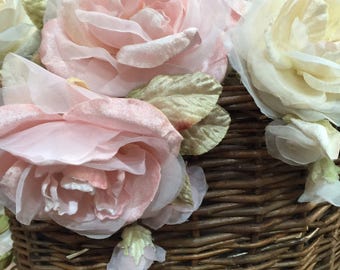 velvet rose . vintage millinery. millinery supply. flower crowns. velvet peony rose. velvet rose. Pale pink peony rose