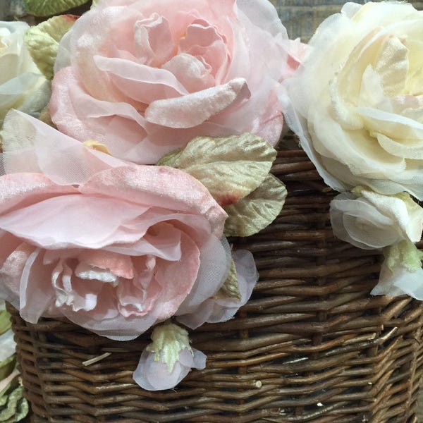 velvet rose . vintage millinery. millinery supply. flower crowns. velvet peony rose. velvet rose. Pale pink peony rose