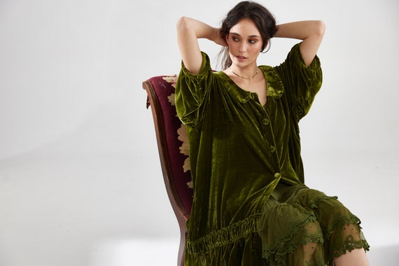 green velvet coat dress Florentine Luxurious Velvet Coat in Moss Green. Timeless All-season Velvet  Coatdress That Be Worn Casually or for Formal Occasions