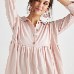 Trelise french style cotton shirtdress. casual prewashed soft cotton shirtdress in Charcoal and Blush Pink. image 8