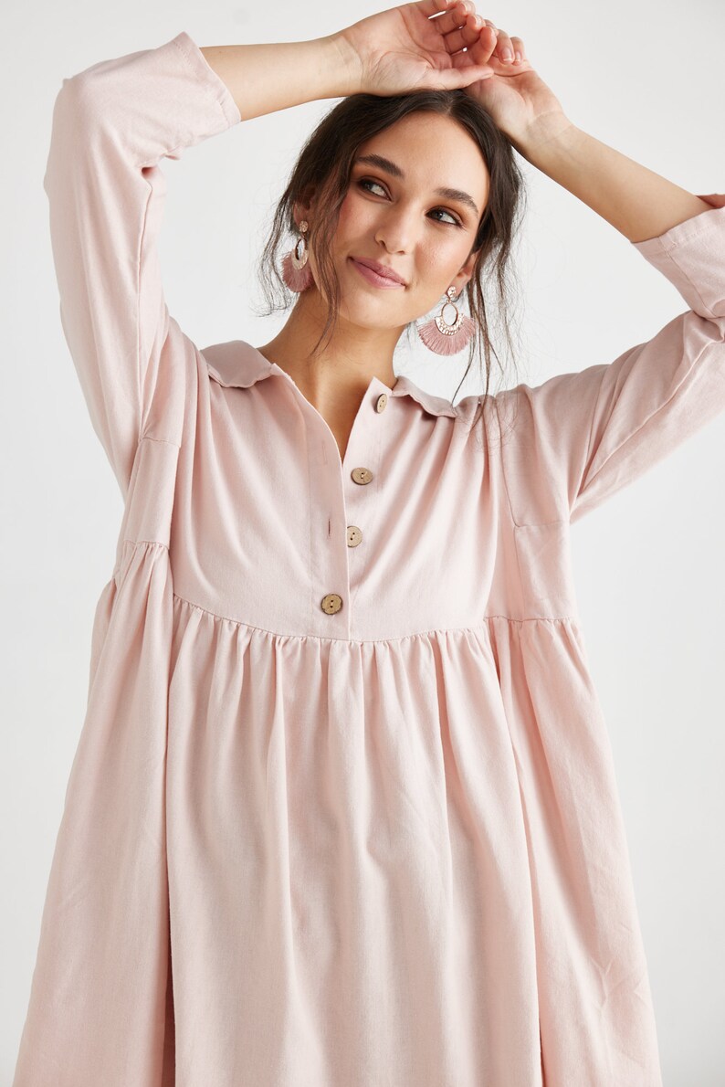 Trelise french style cotton shirtdress. casual prewashed soft cotton shirtdress in Charcoal and Blush Pink. image 8