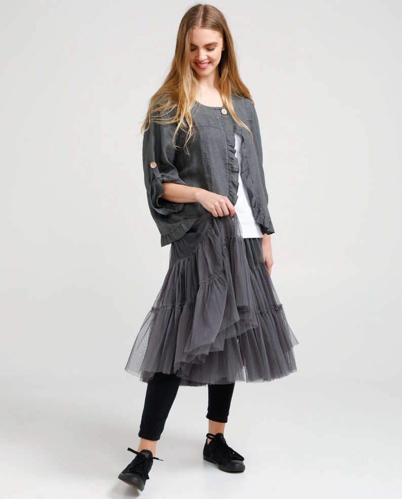 Tulle tutu skirt . Womans tulle tutu skirt . Grey tulle skirt . image 1