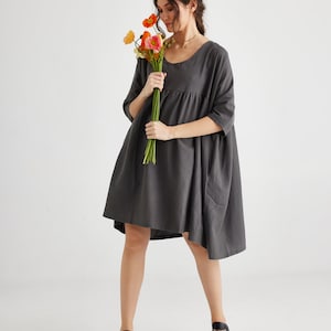 cotton Provence dress. casual, oversized cotton dress in Charcoal for all occasions. French style dress.