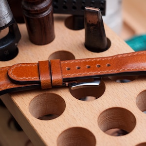 Oris Aquis 43mm, 46mm compatible made to order leather strap, Glossy Brown vegetable tanned leather
