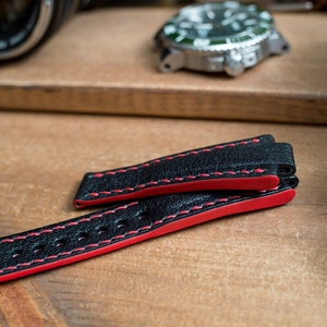 Compatibel met Oris aquis, op bestelling gemaakte leren band, zwarte Franse geitenleer