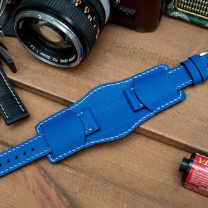 Made to order custom, Bund strap, Light blue French goat skin