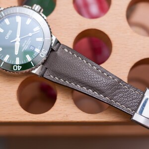 Oris aquis compatible made to order leather strap, Gray French goat skin
