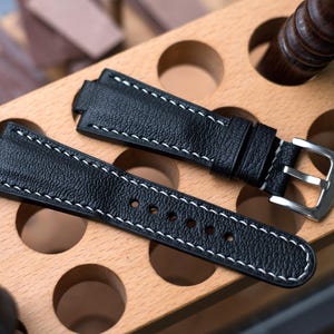 Oris Aquis 43mm, 46mm compatible made to order leather strap, Black French goat skin
