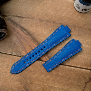 Oris aquis compatible made to order leather strap, Blue French goat skin