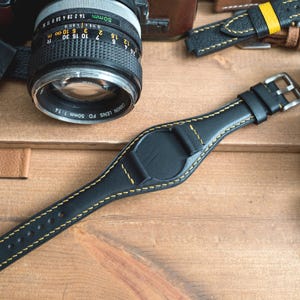Made to order custom, Bund strap, Black smooth vegetable tanned leather