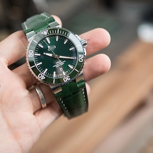 Oris aquis compatible made to order leather strap, Green vegetable tanned leather