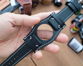 Auf Bestellung gefertigte Sonderanfertigung, Bundband, glattes schwarzes pflanzlich gegerbtes Leder