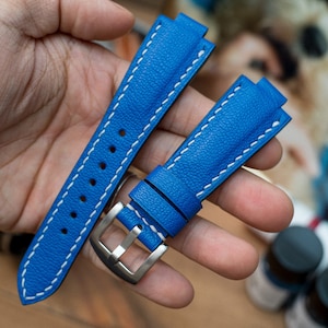 Aquis 41.5mm, 43.5mm compatible Bespoke leather watch strap, Light Blue French goat skin