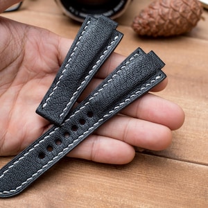 Oris aquis compatible made to order leather strap, Black French goat skin