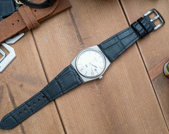 PRX compatible Made to order leather strap, Matt Black Vegetable tanned leather