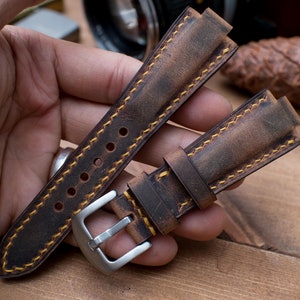 Oris aquis compatible made to order leather strap, Vintage brown leather