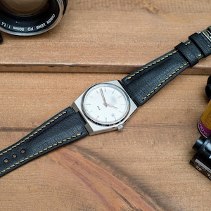 PRX compatible Made to order leather strap, Black and Yellow French goat skin
