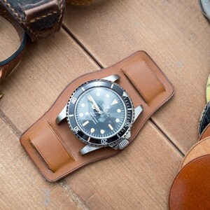 Bund strap middle pad, Bund pad, watch bund strap, Tan Patina leather, Made to order