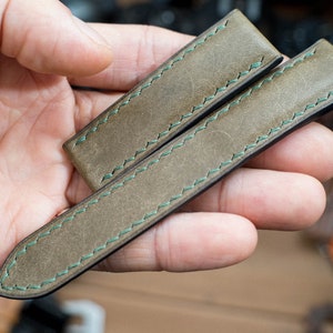 Bespoke leather watch strap, Vintage style Khaki green image 2