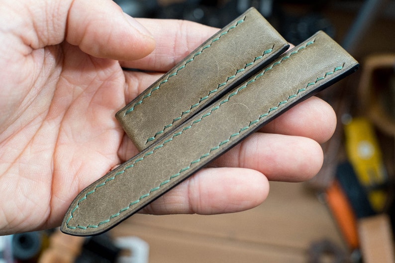 Bespoke leather watch strap, Vintage style Khaki green image 2