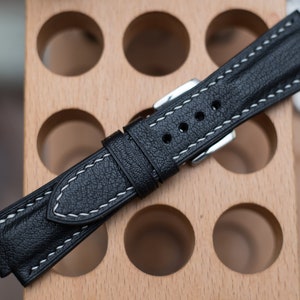 Oris Aquis 43mm, 46mm compatible made to order leather strap, Black French goat skin