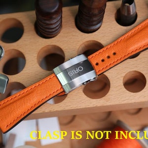 Oris Aquis 43mm, 46mm compatible made to order leather strap, Orange French goat skin