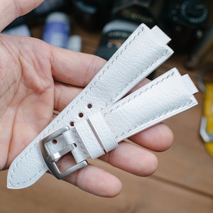 Oris aquis compatible made to order leather strap, White French goat skin