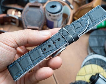 Sonderanfertigung: Lederarmband, Uhrarmband schwarz matt, weisse Kante