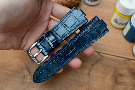 Bracelet de montre cuir vachette velours gris avec surpiqûres