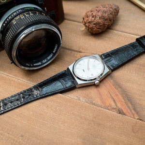 PRX compatible Made to order leather strap, Black glossy Croc patterened leather