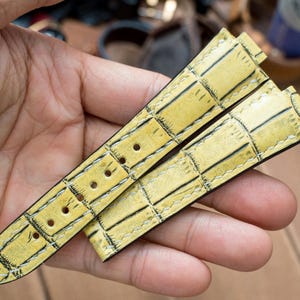 Oris aquis compatible made to order leather strap, Lemon Yellow vegetable tanned leather