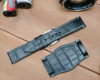 Made to order benutzerdefinierte, Bund Riemen, schwarze Krokodilleder gemustert