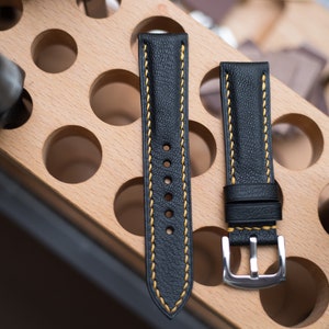 Bespoke leather watch strap, Black French goat skin