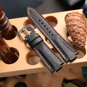 Riviera 8797 compatible Bespoke leather watch strap, Black French goat skin leather