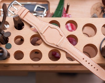 Bund strap, Bespoke leather watch strap, Natural Vegetable tanned leather