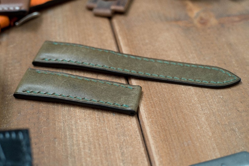 Bespoke leather watch strap, Vintage style Khaki green image 4