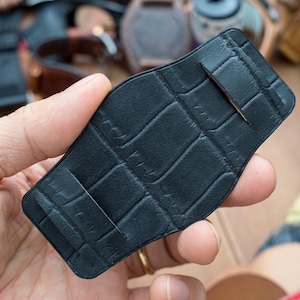 Matt Black Croc Leather Bund Strap Middle Pad