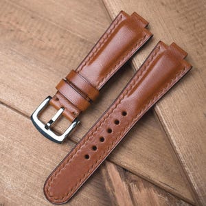 Oris Aquis 43mm, 46mm compatible made to order leather strap, Glossy Brown vegetable tanned leather