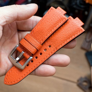 Oris Aquis 43mm, 46mm compatible made to order leather strap, Orange French goat skin