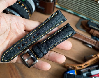 Lederarmband nach Maß, Schwarze & Gelbe Französische Ziegenhaut