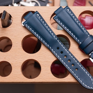 Oris aquis compatible made to order leather strap, Navy Smooth vegetable tanned leather