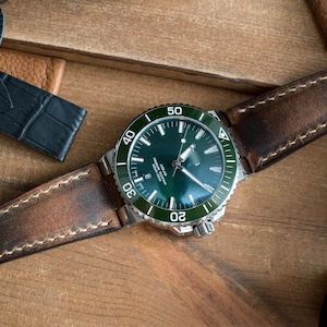 Oris aquis compatible made to order leather strap, Vintage brown Vegetable tanned leather