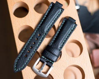 Oris Aquis 39.5mm compatible made to order leather strap, Black Epsom leather