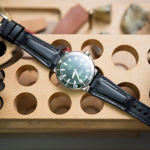 Oris aquis compatible made to order leather strap, Smooth Black vegetable tanned leather