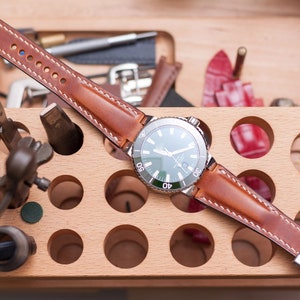 Oris aquis compatible made to order leather strap, Brown Vegetable tanned leather