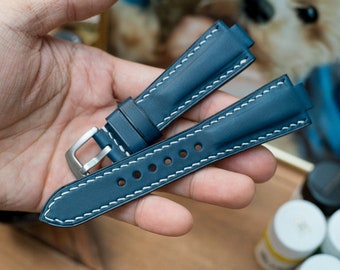 Aquis 41.5mm, 43.5mm compatible Bespoke leather watch strap, Smooth Navy Vegetable tanned leather