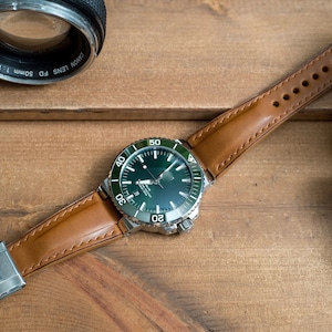 Oris aquis compatible made to order leather strap, Brown vegetable tanned leather
