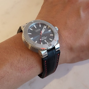 Oris aquis compatible made to order leather strap, Matt Black Vegetable tanned leather