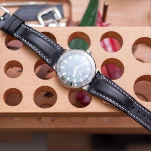 Oris aquis compatible made to order leather strap, Black Smooth vegetable tanned leather